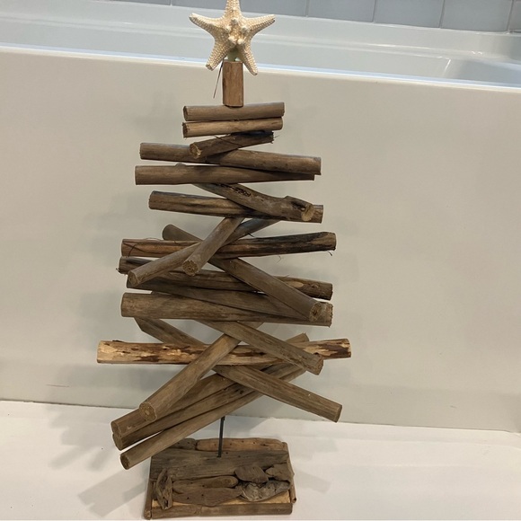 Driftwood Christmas Tree Seashell Star Beach House Decor Coastal Farmhouse - Picture 1 of 5